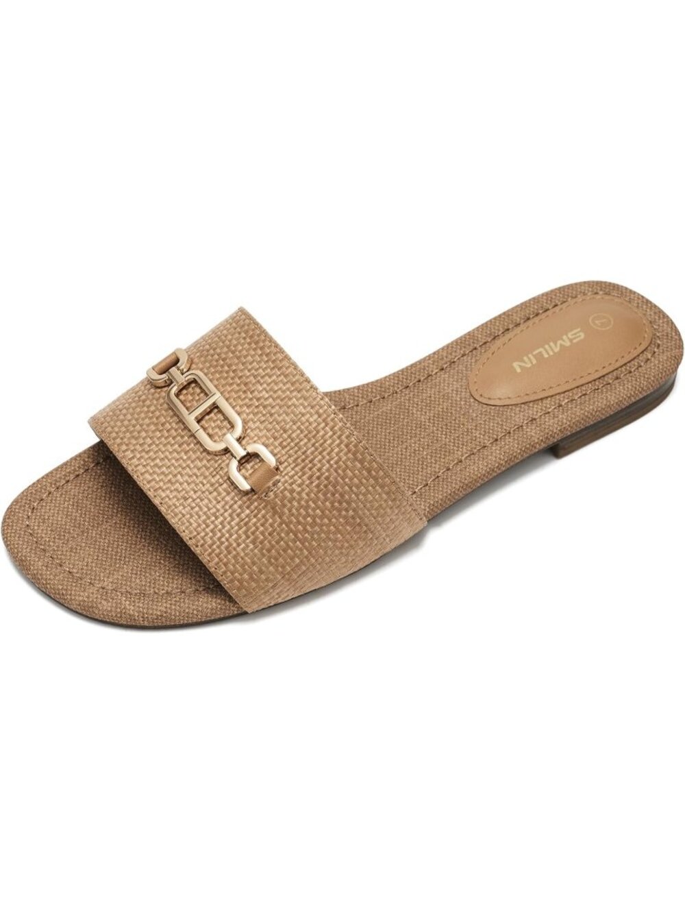 🆕Women's Brown Raffia Sandals Woven Slides Flat Summer Vacation Beach Shoes
